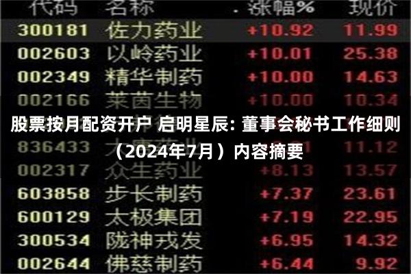 股票按月配资开户 启明星辰: 董事会秘书工作细则（2024年7月）内容摘要